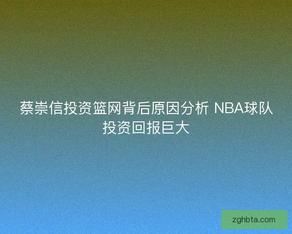 蔡崇信投资篮网背后原因分析 NBA球队投资回报巨大